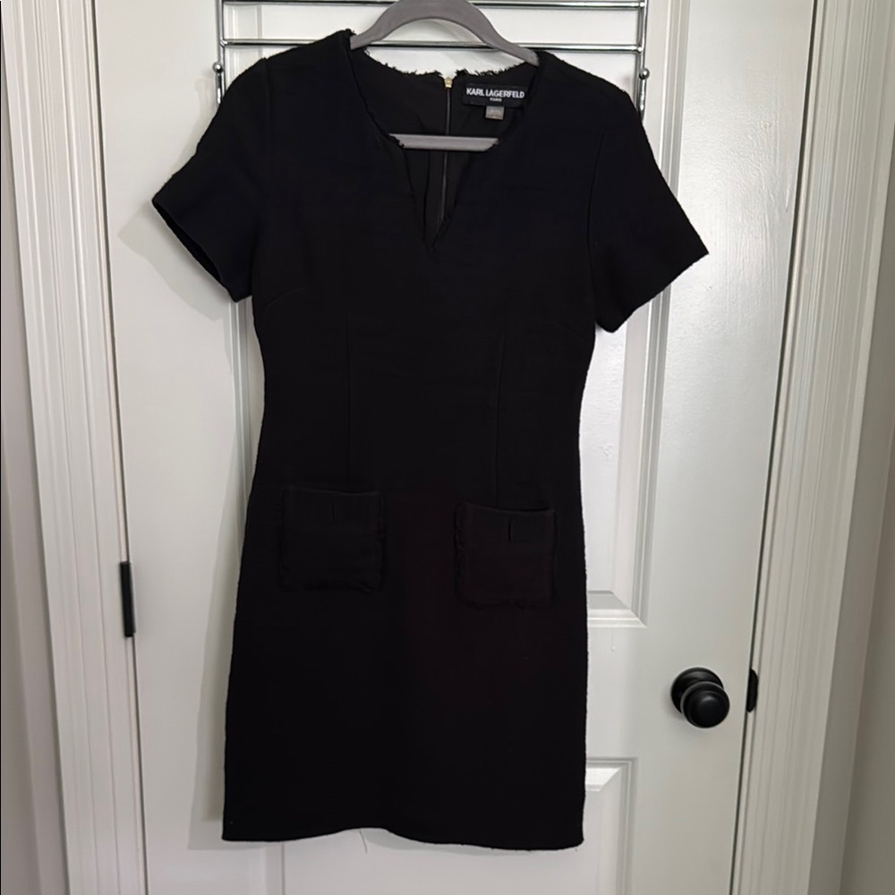 Karl Lagerfeld Black V-Neck Sheath Dress